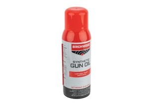 Birchwood Casey synthetic gun oil comes in a 10 ounce aerosol can